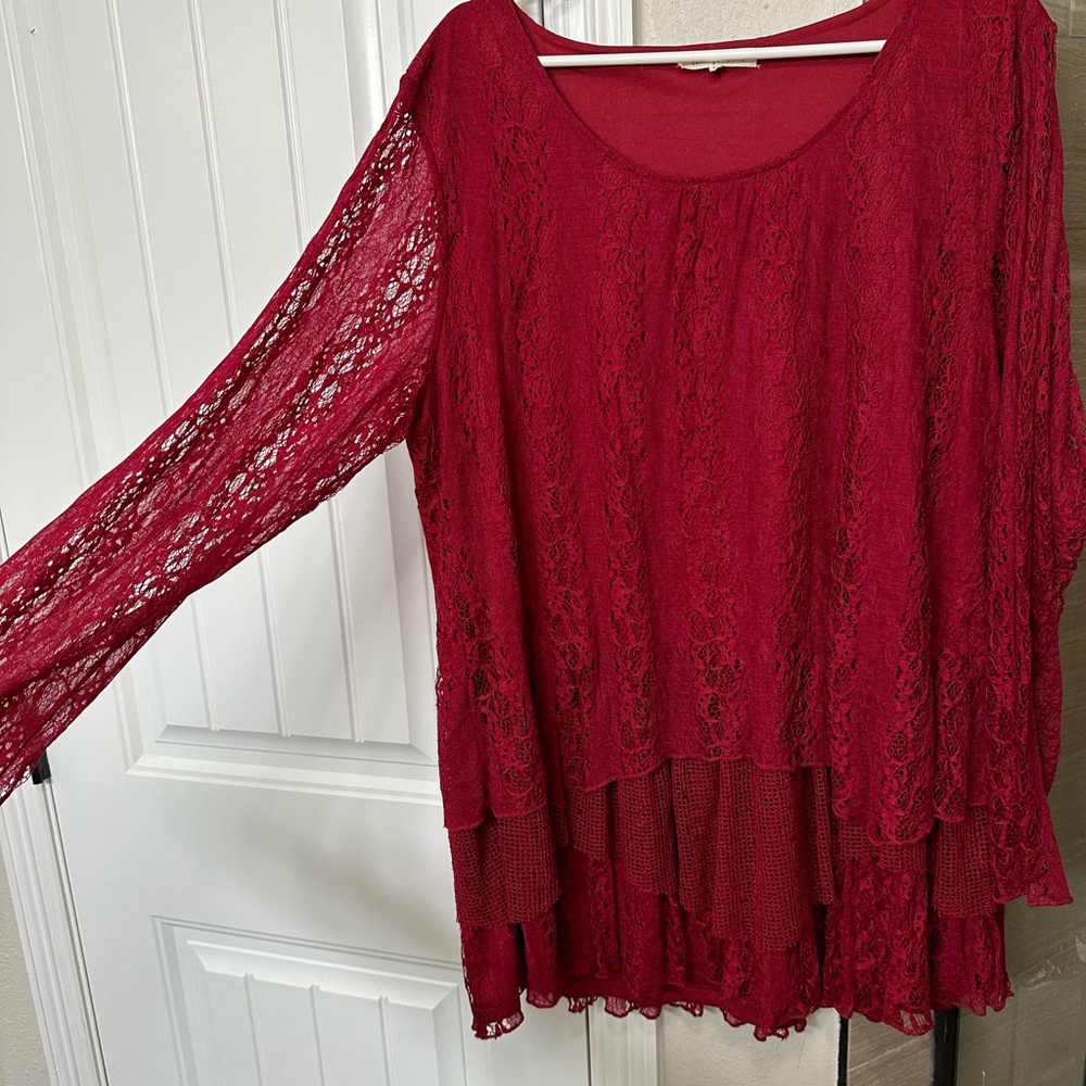 Womens burgundy lace top